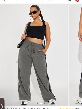 Fashion Nova Gray Wide-Leg Track Pants with Black Side Stripe